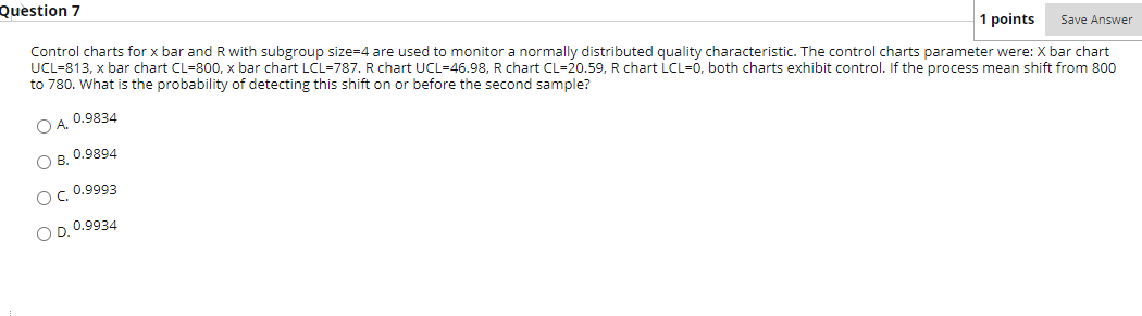 Question 7 1 points Save Answer Control charts
