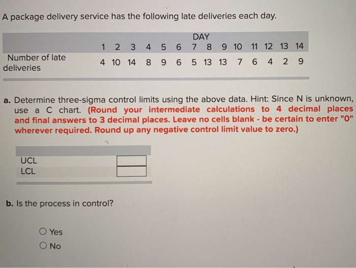 A package delivery service has the following late