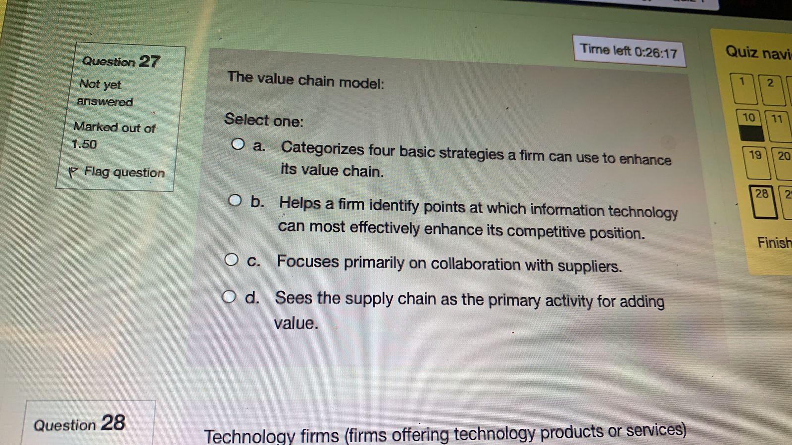 Time left 0:26:17 Quiz navi Question 27 Not yet