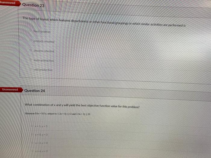 Unanswered Question 23 The type of layout which