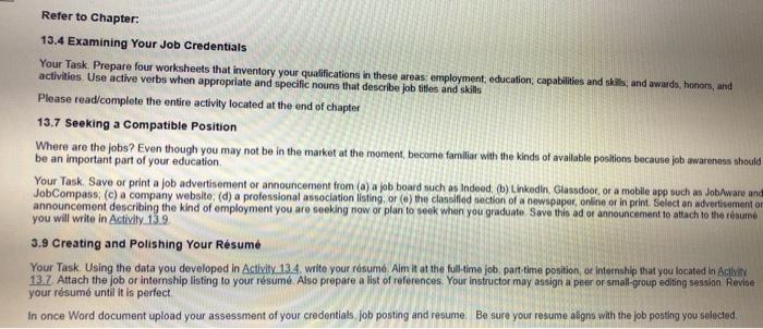 Examining Your Job Credentials Your Task. Prepare