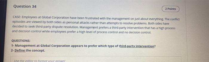 help Question 34 2 Points CASE: Employees at