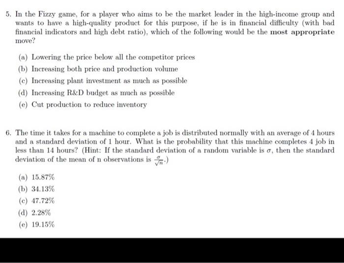 5. In the Fizzy game, for a player who aims to be