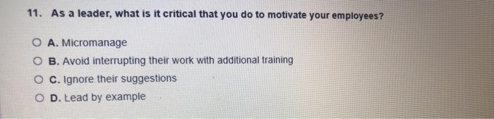 11. As a leader, what is it critical that you do