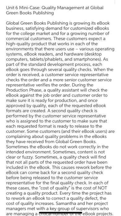 Unit 6 Mini-Case: Quality Management at Global