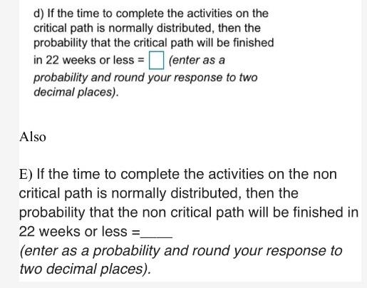 The estimated times and immediate predecessors