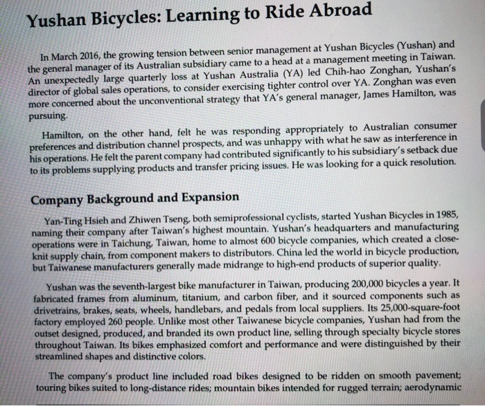 This question relates to the Yushan Bicycles