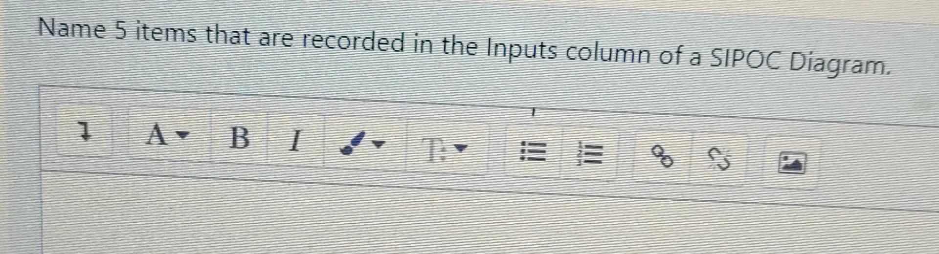 Name 5 items that are recorded in the Inputs