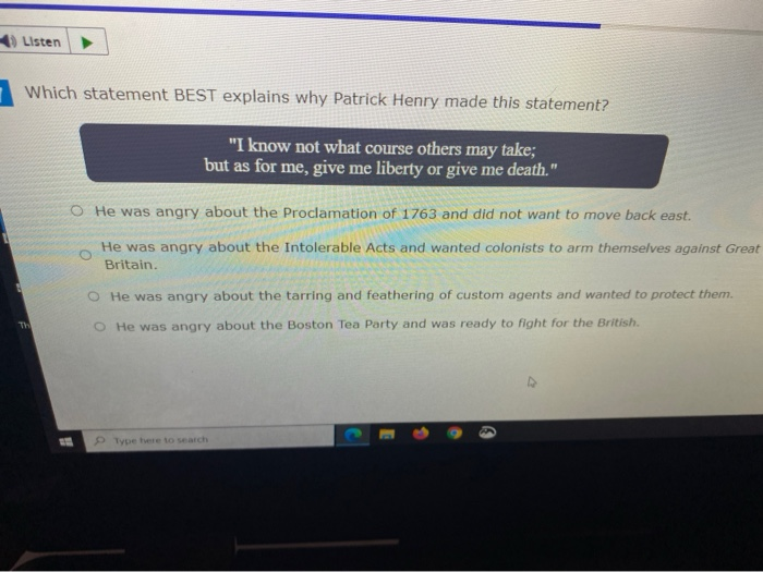 Listen Which statement BEST explains why Patrick