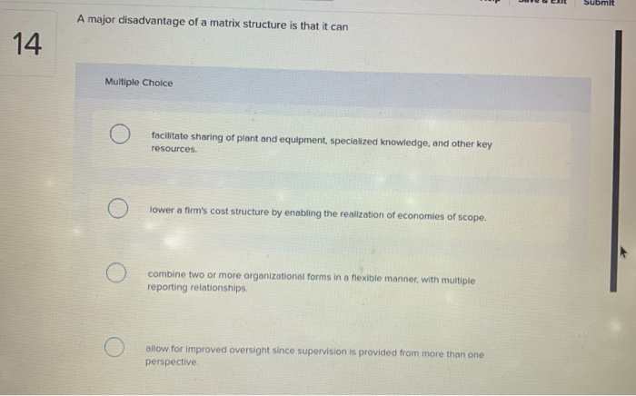 A major disadvantage of a matrix structure is