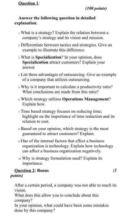 Question 1: (100 points) Answer the following