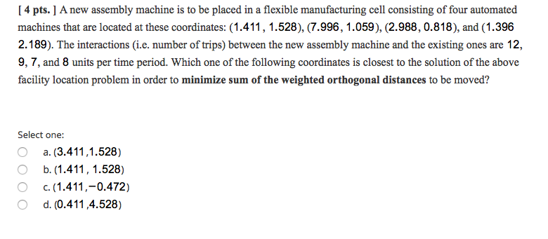 A new assembly machine is to be placed in a
