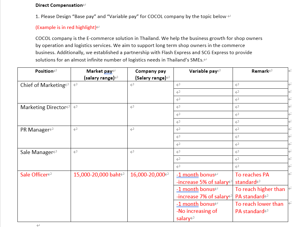 Direct Compensation 1. Please Design "Base pay"