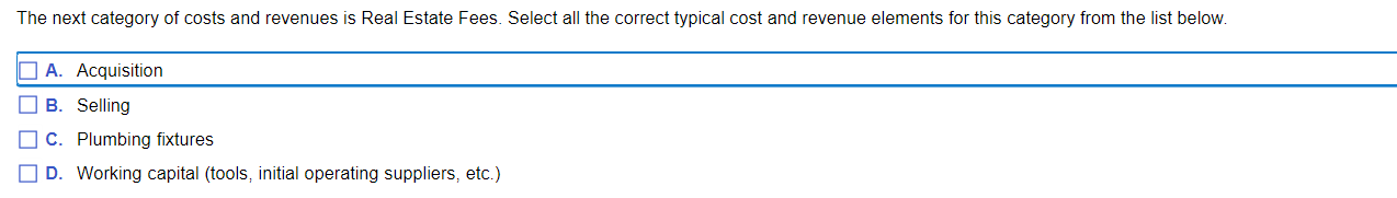 The next category of costs and revenues is Real