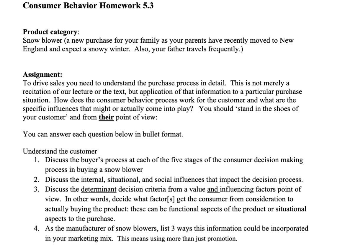 Consumer Behavior Homework 5.3 Product category: