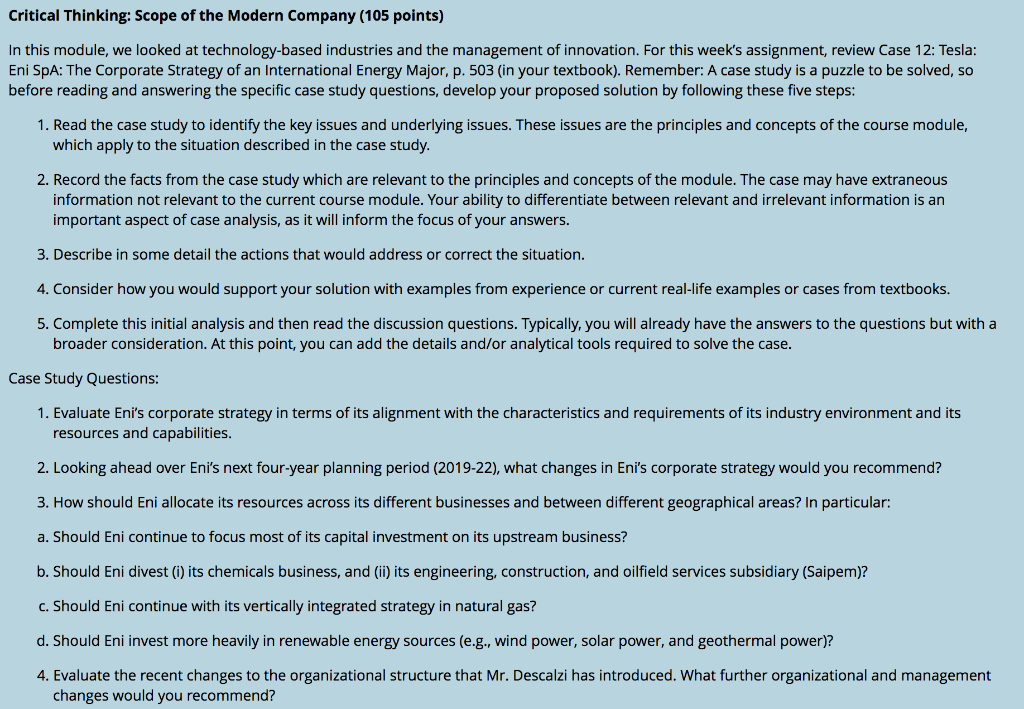 Critical Thinking: Scope of the Modern Company