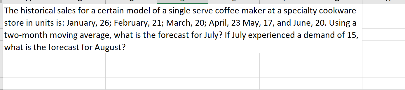 6. Please solve using excel and show formulas. I