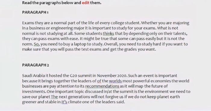 I want to correct the following paragraphs