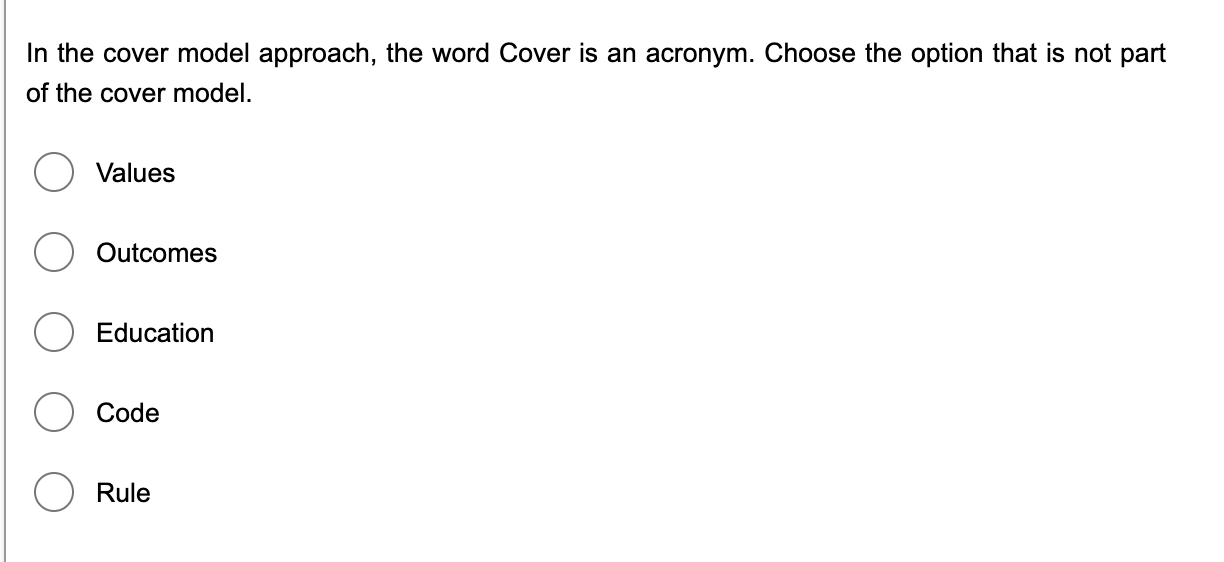 In the cover model approach, the word Cover is an