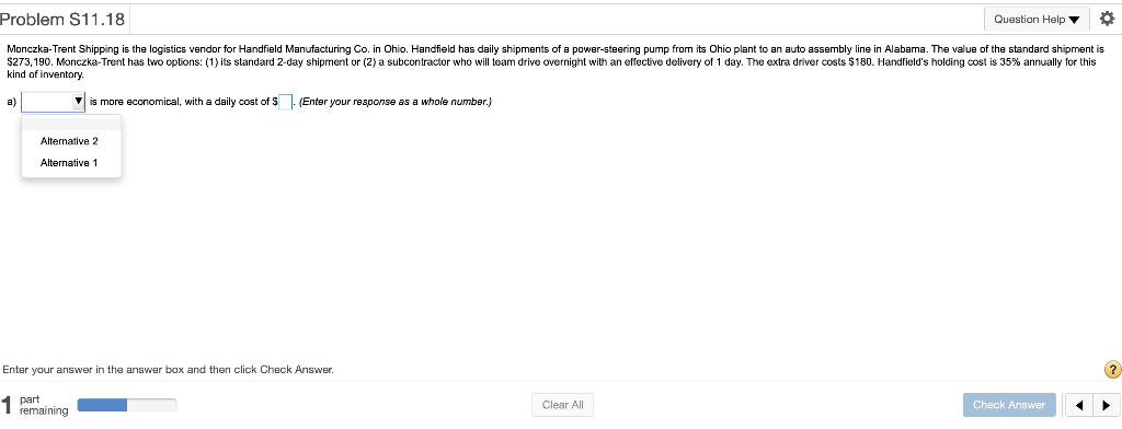 Problem S11.18 Question Help Monczka-Trent