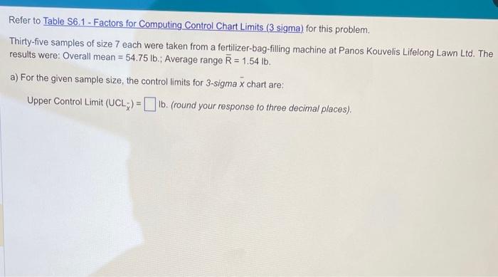 Thirty-five samples of size 7 each were taken