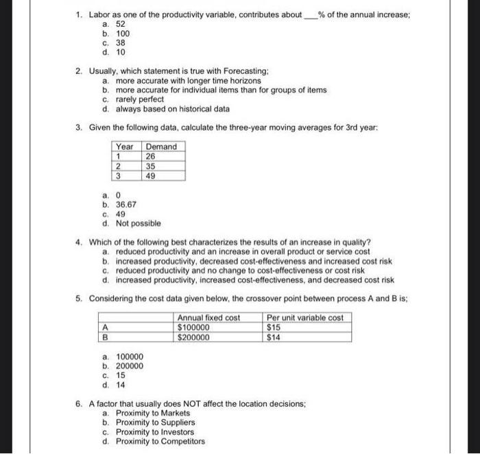 a. 52 1. Labor as one of the productivity