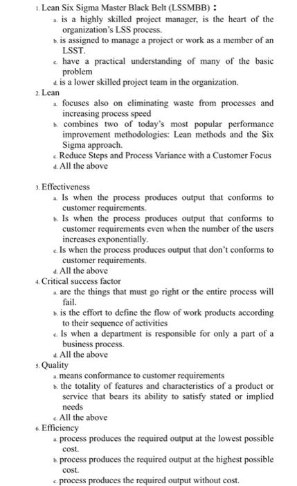 1. Lean Six Sigma Master Black Belt (LSSMBB) : a.