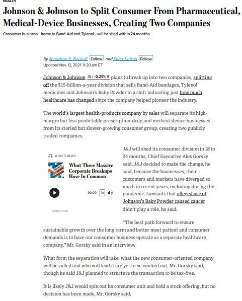 Please read the attached WSJ article Johnson &