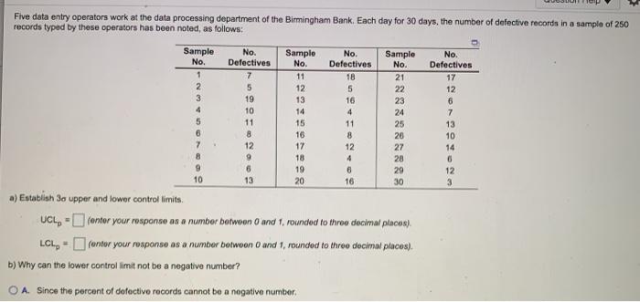 Five data entry operators work at the data
