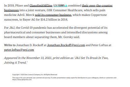 Please read the attached WSJ article Johnson &