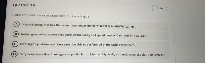 Question 19 1 Point Global Corporation created a