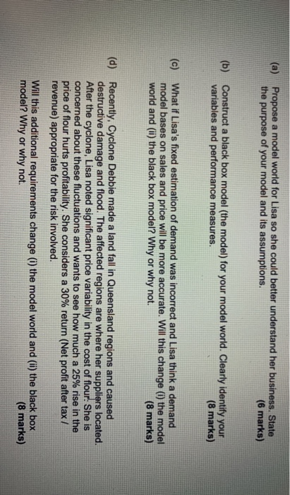 QUESTION 4 (30 marks) Lisa has just completed her