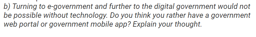 b) Turning to e-government and further to the