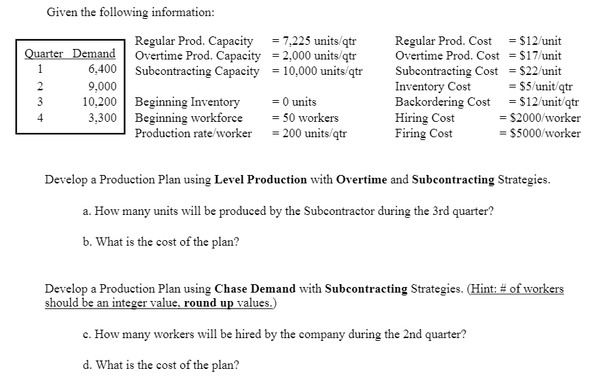 Given the following information: 1 Regular Prod.