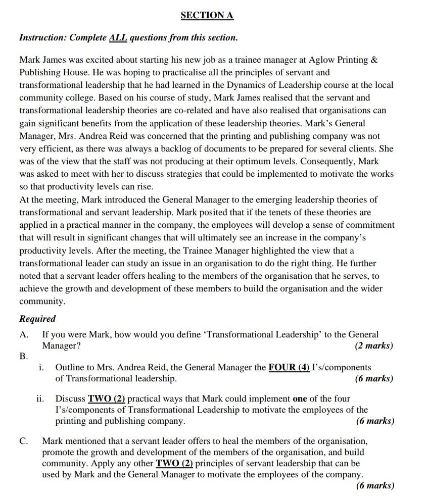 SECTION A Instruction: Complete ALL questions