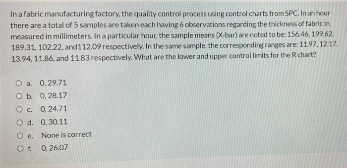 In a fabric manufacturing factory, the quality