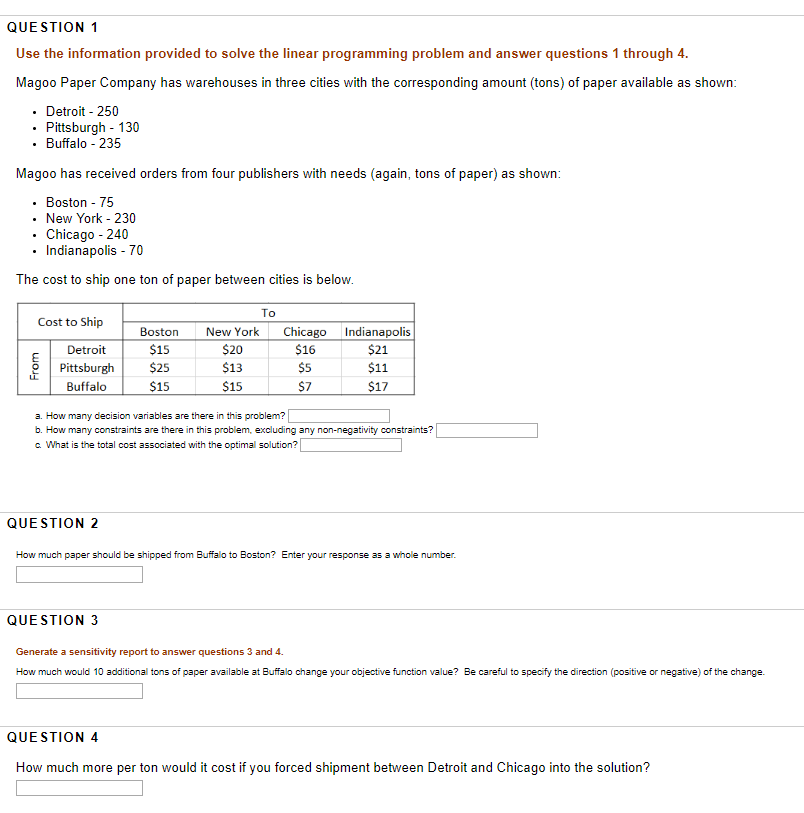 QUESTION 1 Use the information provided to solve
