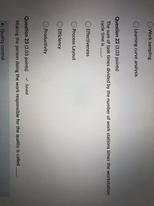 Work sampling Learning curve analysis Question 22
