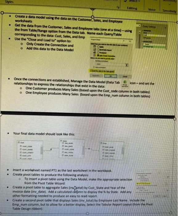 Styles O Create a data model using the data on