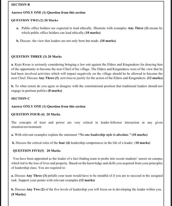 SECTION B Answer ONLY ONE (1) Question from this