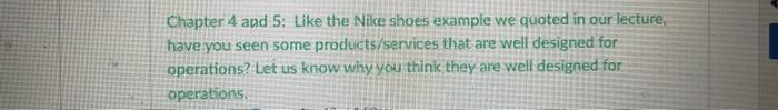 Chapter 4 and 5: Like the Nike shoes example we
