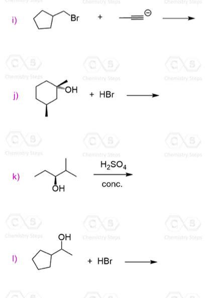 the mechanism as SN1, SN2, E1 or E2 and draw the