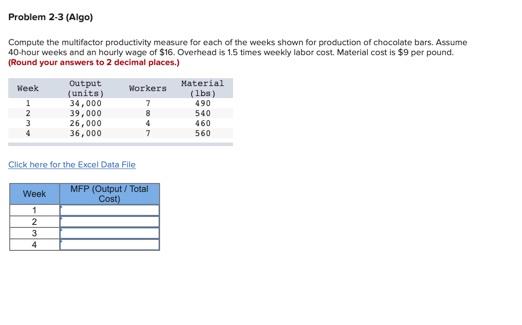 Problem 2-3 (Algo) Compute the multifactor
