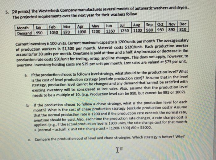 5. [20 points) The Westerbeck Company