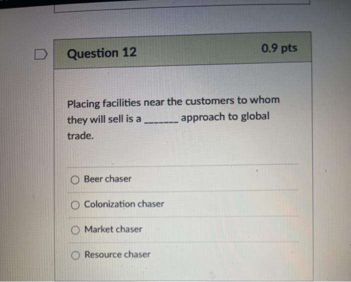 0.9 pts Question 12 Placing facilities near the