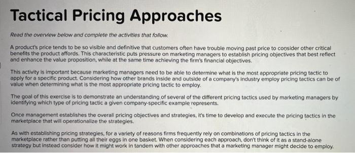 Tactical Pricing Approaches Read the overview