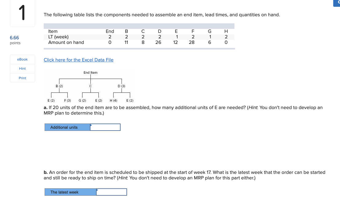 1 The following table lists the components needed