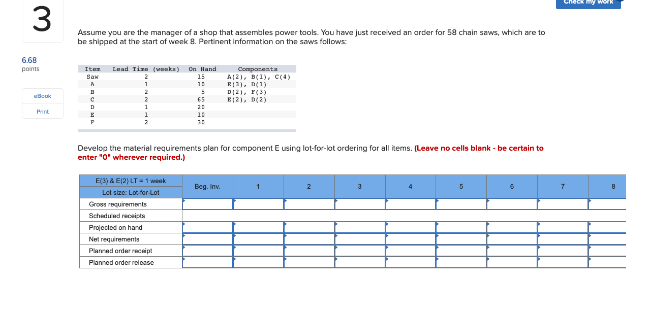 1 The following table lists the components needed