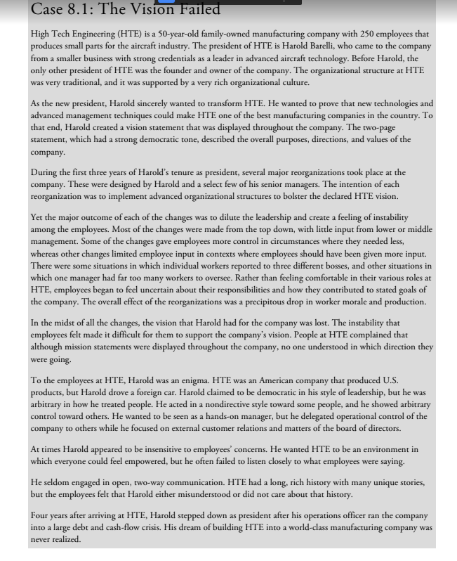 Case 8.1: The Vision Failed a High Tech