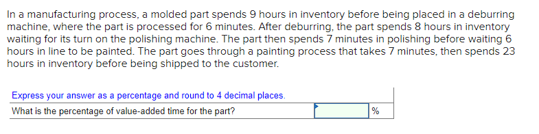In a manufacturing process, a molded part spends